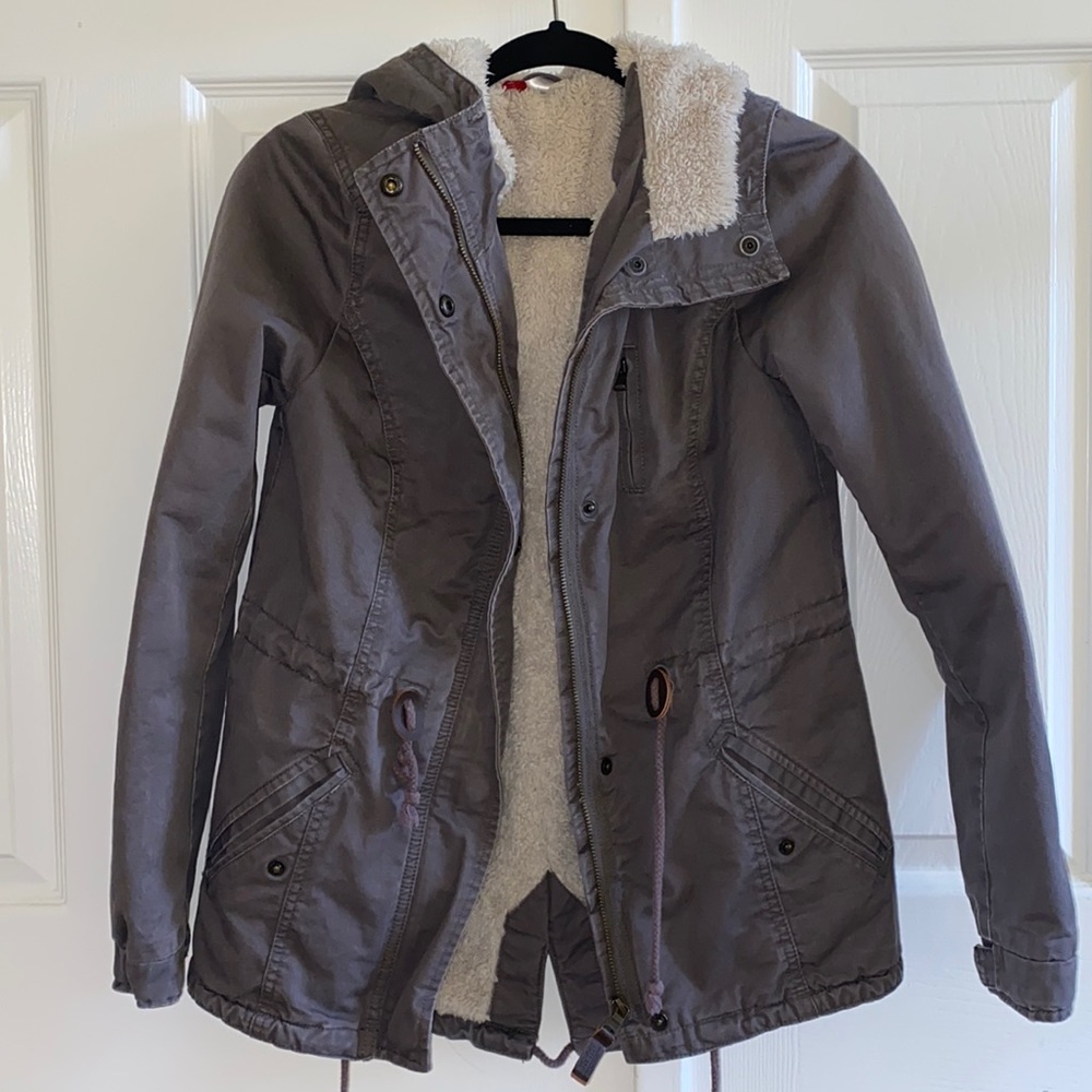 Grey Drawstring Utility Sherpa Jacket